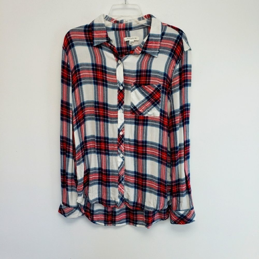 Beach Lunch Lounge Plaid Button Up Top in Crimson Size Small